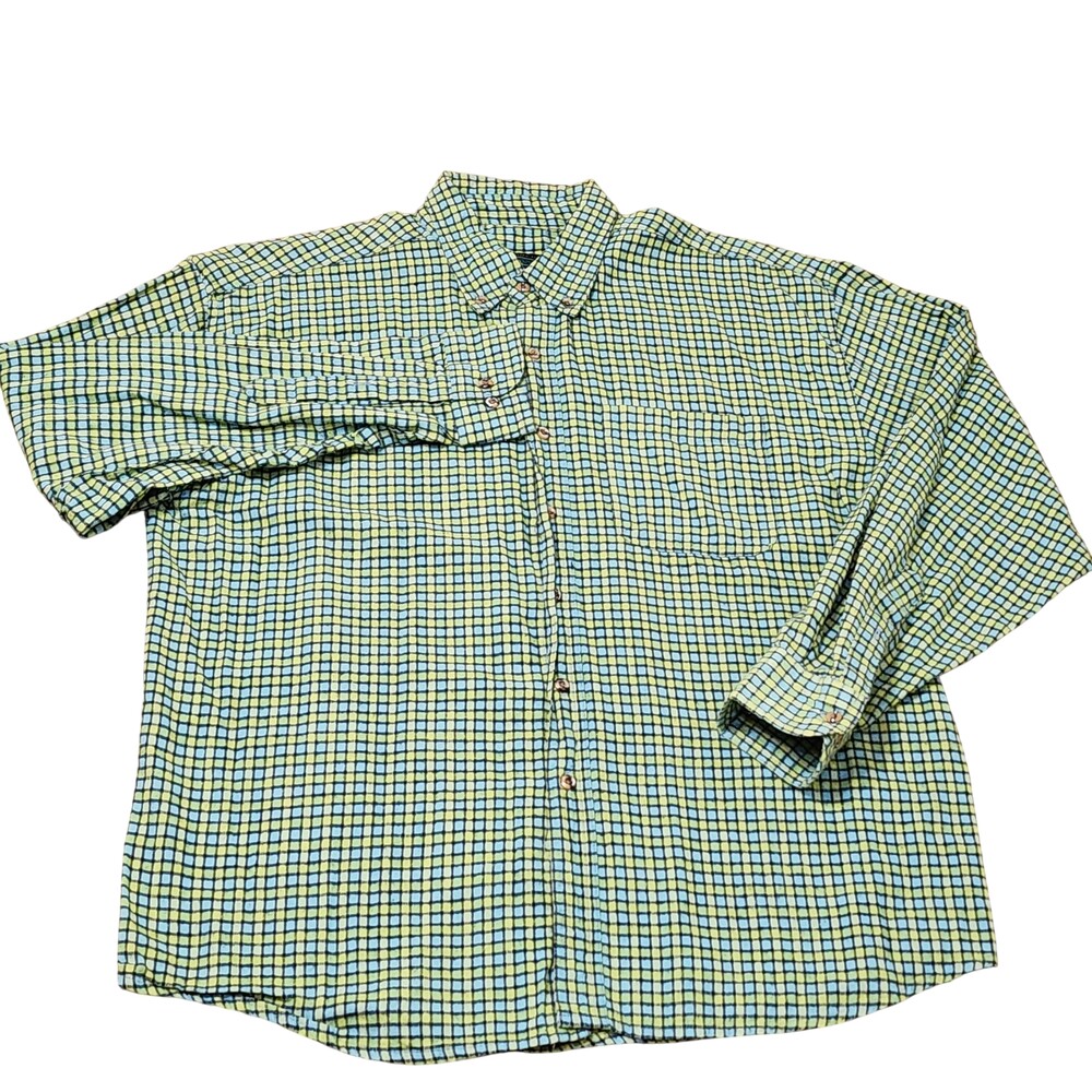 Trails Shirt Mens XL Green Blue Check 100% Cotton Button-Down Long Sleeve